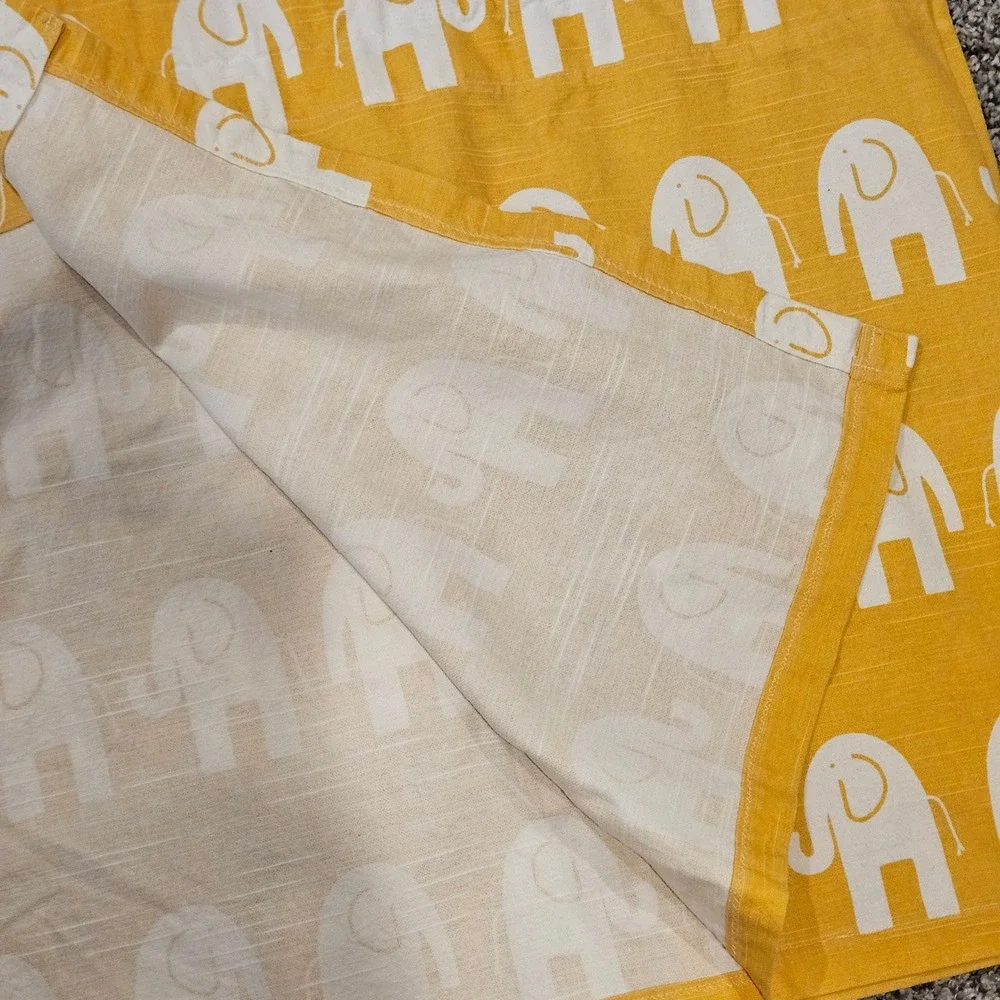 Yellow Elephant Print Curtain Valance Panel Set of 2 -4 panels 24x44 Heavyweight